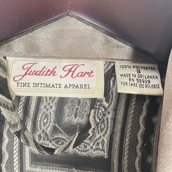 Vintage Judith Hart Long Belted Robe Size Small Black Bronze GEOMETRIC SemiSheer - Picture 6 of 7